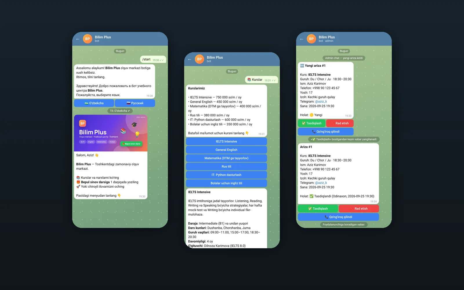 Bilim Plus Bot — A registration bot for an education centre