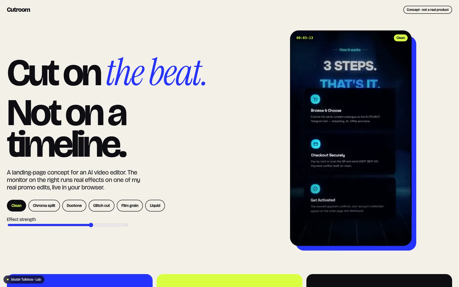 Cutroom — An AI-editor landing with real effects on a real edit