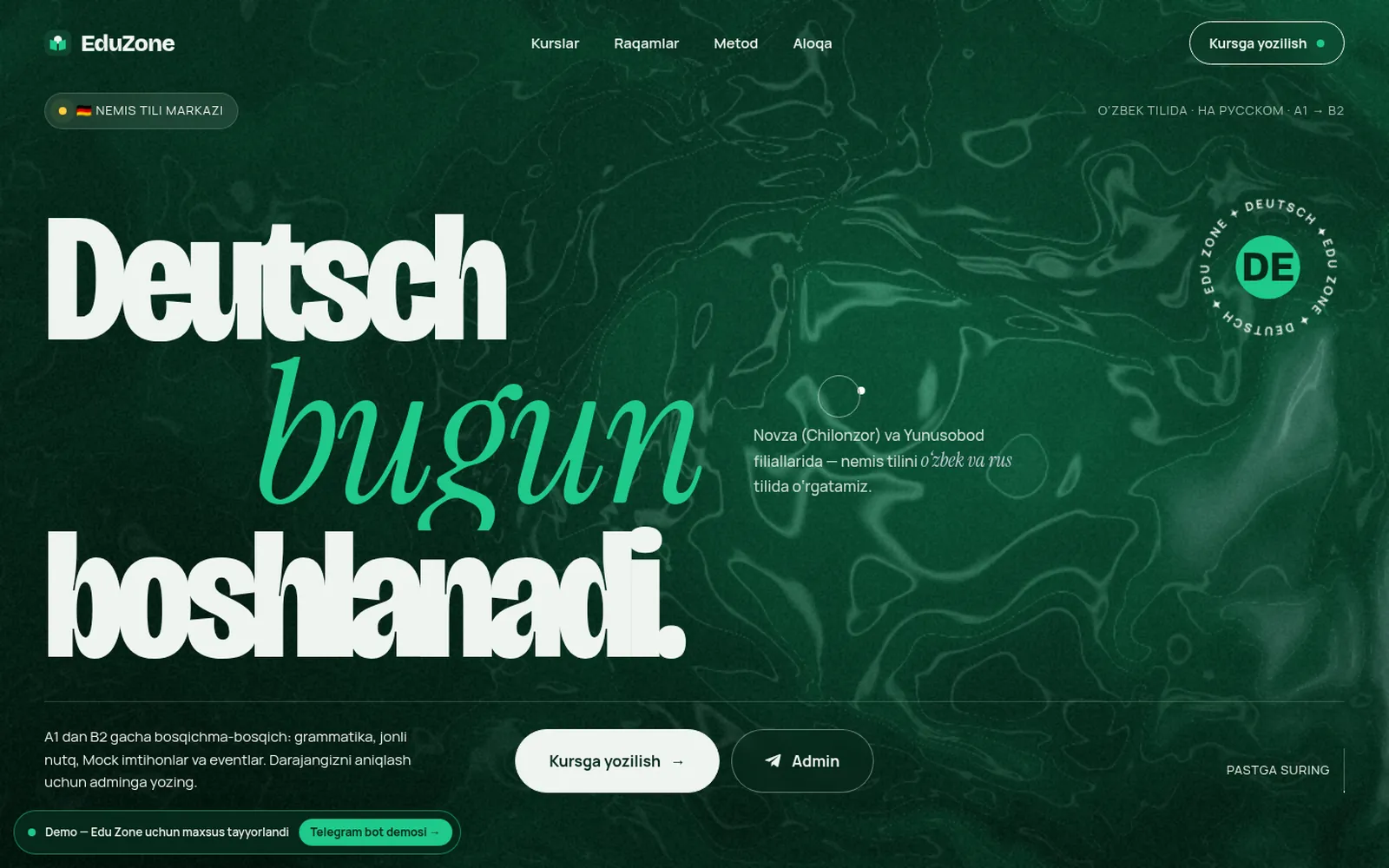 Edu Zone — A personalised site for a German-language centre in Tashkent