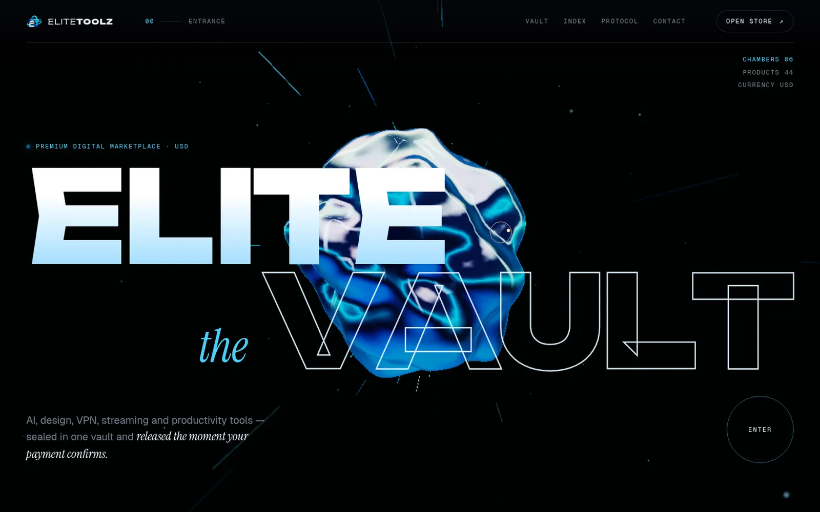 The Vault — An immersive 3D concept for elitetoolz.store